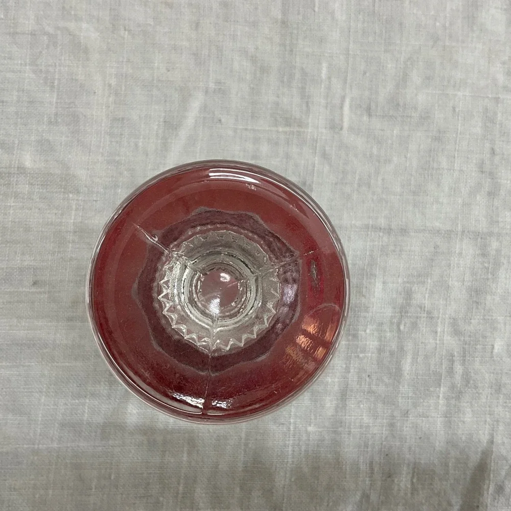 Vintage Cranberry Kings Crown Indiana Glass Cordial Liqueur Glasses Thumbprint 4